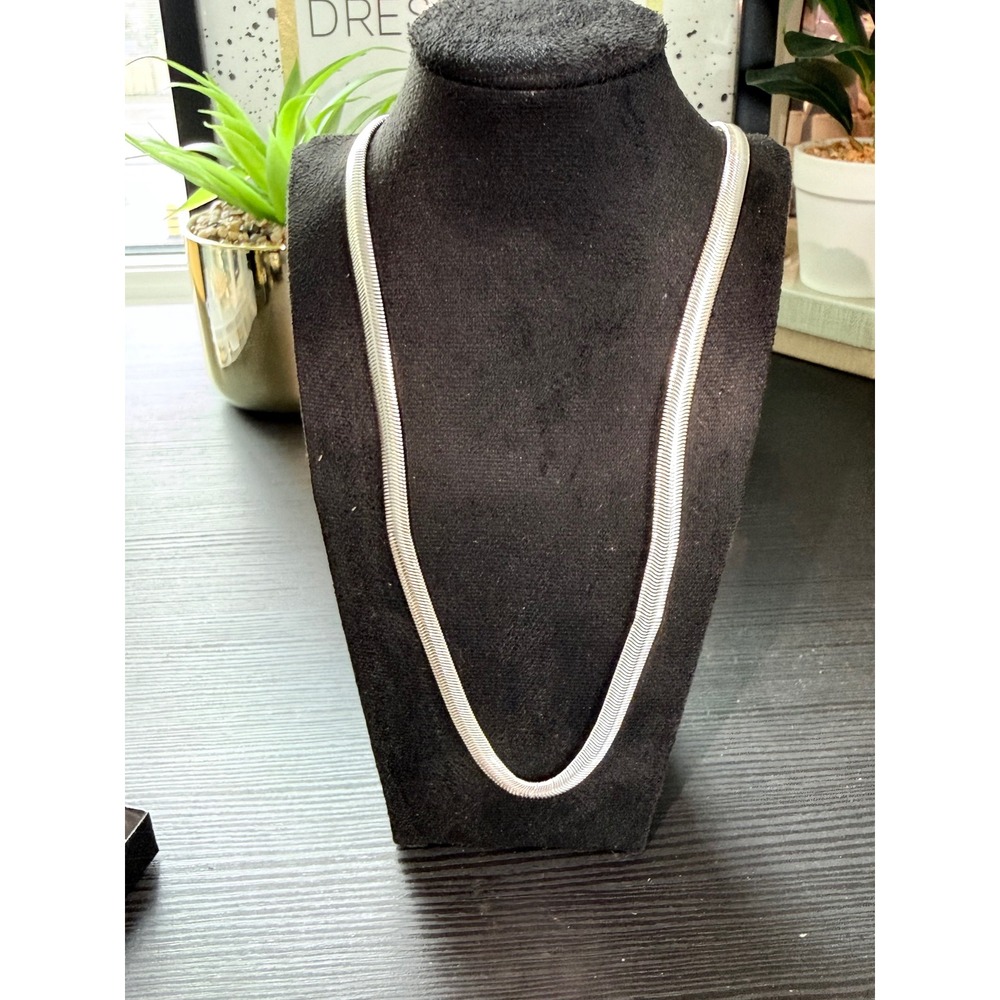 Herringbone Chain Necklace Unisex 23.5" Silver 925 Sterling Flat Snake